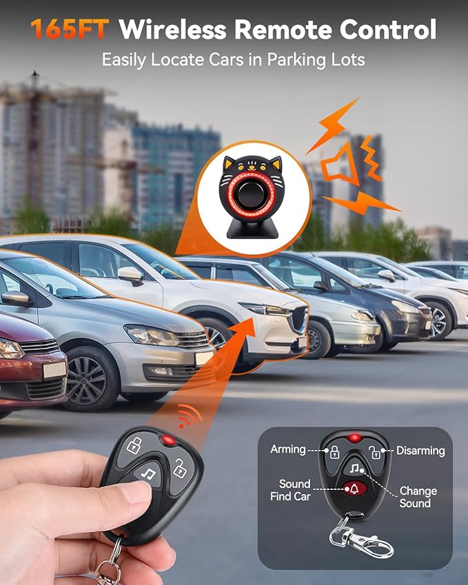 Car Alarm System, 120dB with Motion Sensor Alarm & Red Light, Wireless Remote Anti Theft Car Device, USB Rechargeable Vehicle Security Alert Security Lights for Car, RV, SUV, Truck (Upgrade 5.0)