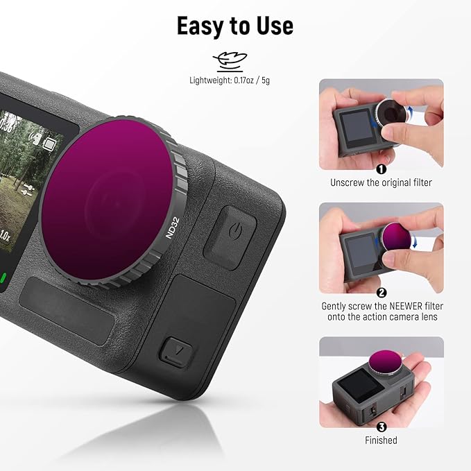 NEEWER 5PCS ND Filter Kit Compatible with DJI Osmo Action 3, CPL ND8 ND16 ND32 ND64 Neutral Density Filter HD Optical Glass Multi Layer Coated Aluminum Alloy Frame for Action Camera Accessories