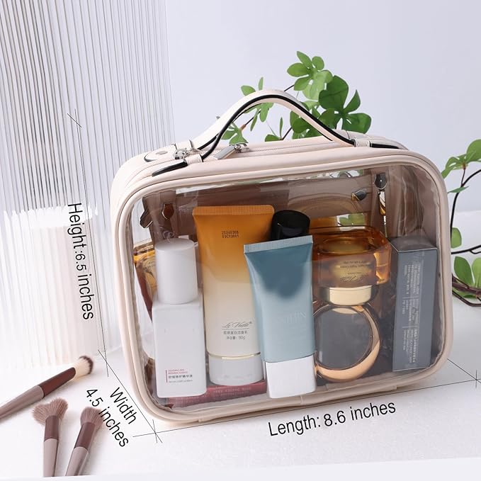 SANHECUN traveling toiletry case clear cosmetics case makeup bag (Beige, Small)