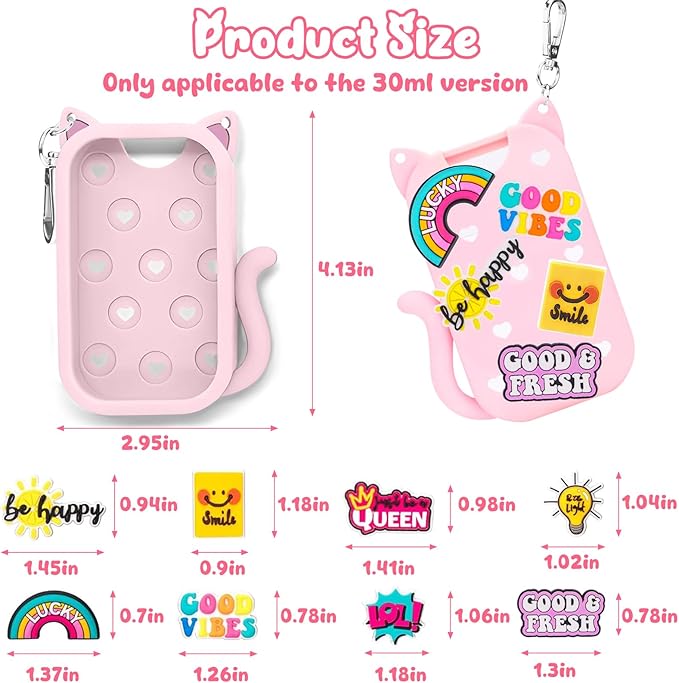Cat Silicone Case for Touchland Hand Sanitizer Spray with Keychain & Charms,Compatible with Power Mist & Glow Mist 1 FL Oz/30ML for Touchland Case,Cute Travel Cover Sleeve Accessory (Pink Cat)