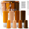 unigo Silicone Travel Bottles Set for Toiletries, Airplane Approved TSA Carry On Size, BPA Free Leakproof Refillable Squeeze Containers with Labels, Cleaning Brush and Covers (Apricot)