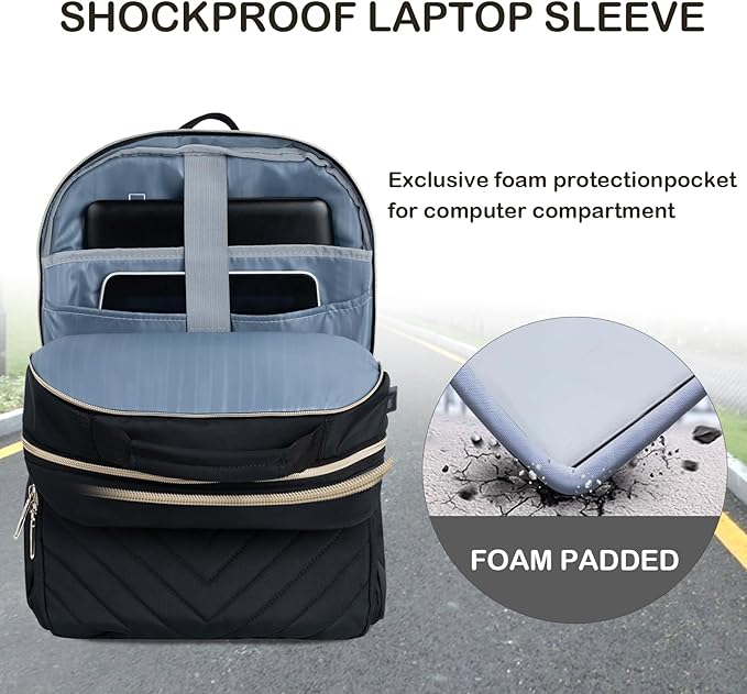 VANKEAN 17.3 Inch Laptop Backpack for Women Men Work Laptop Bag Fashion, Waterproof Backpacks Nurse Stylish Travel Bags Casual Daypacks for College, Business, Black