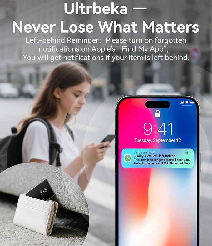Ultrbeka Wallet Tracker Card IP68 Waterproof Rechargeable Bluetooth Tracker for Wallets, Passport, Work with Apple Find My, iOS Only [Apple MFi Certified]- 5pcs / 1* Wireless Charger