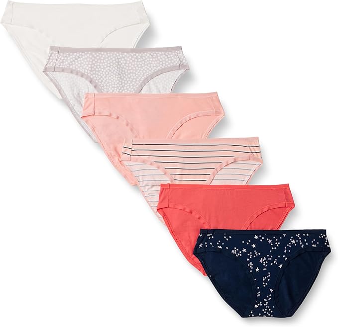 Amazon Essentials Women's Breathable Cotton Bikini Brief Underwear with Full Coverage, Multipacks