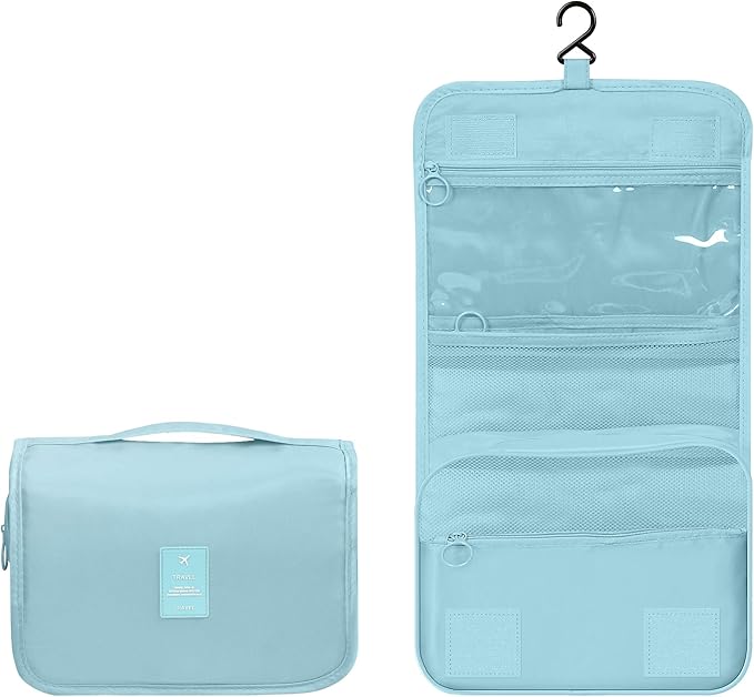 Luxtude Small Hanging Toiletry Bag for Women, Water-resistant Travel Toiletry Bag with Hanging Hook, Portable Toiletry Travel Organizer Bag for Toiletries, Shower, Bathroom, Cosmetics etc.(Blue)