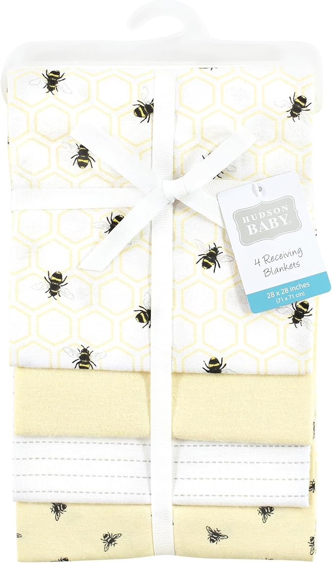 Hudson Baby Unisex Baby Cotton Flannel Receiving Blankets, Honey Bee, One Size