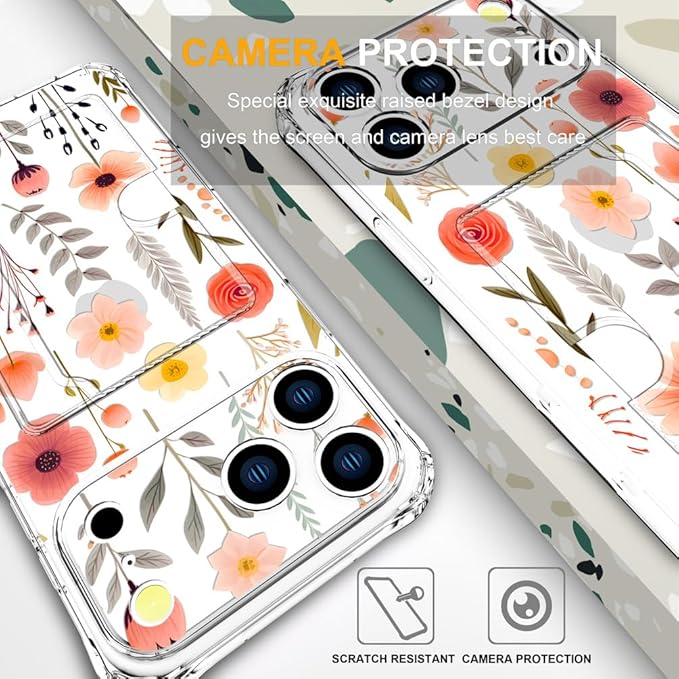 Compatible with iPhone 17 Pro Case Card Holder for Women Cute Design,Wallet Phone Cases Transparent Cool Kawaii Protective (Clear Flowers Leaves)