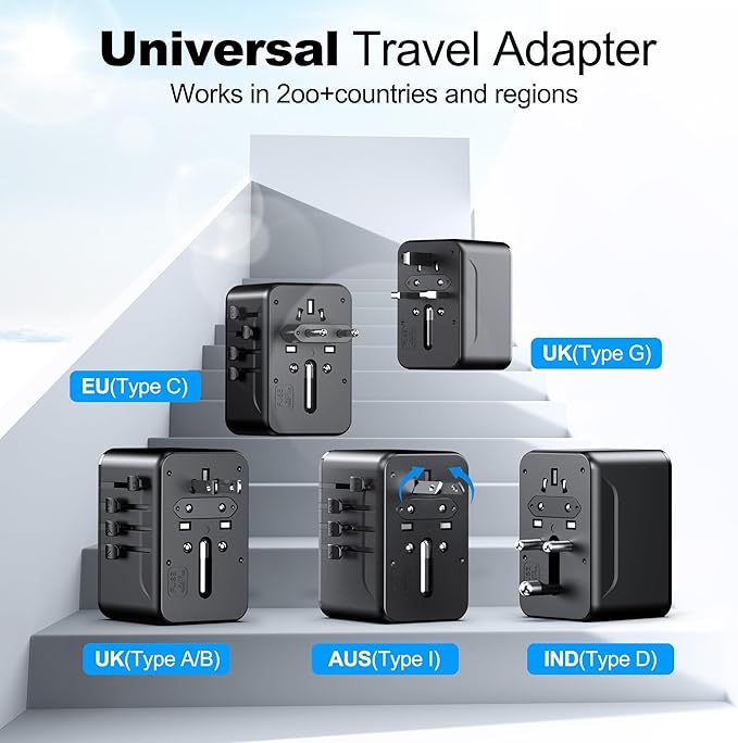 VYLEE Universal Travel Adapter, 2 USB-C & 2 USB-A Worldwide Plug Adapter with 1 Universal AC Outlet, Type A D I G C International Plug Adapter for US, India, Europe, UK, Maldives, Sri Lanka(Black)