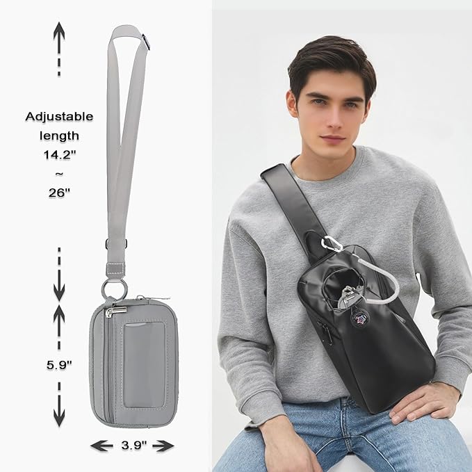 Prime Comfort Small Zip Wallet with Anti - Loss Tether, ID card package Holder, Student daily wallet, card bag, ID bag Holder (With Tether-Grey)