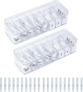 2 Pack Cable Organizer Box with Lid, Plastic Cord Storage Organizer with 8 Adjustable Compartments for Home Office Desk Drawer, Clear Phone Charger Bins