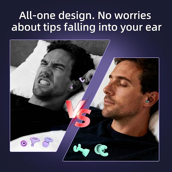 Noise Cancelling Ear Plugs for Sleep, Small Ear Fit - No-Pain for Side Sleepers, 50dB NRR Reusable Silicone One-Piece Design, 4 Sizes for Adults & Kids, Portable Case