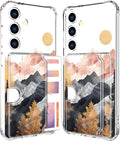 Compatible with Samsung Galaxy S24 / S25 Case Card Holder for Women Cute Design,Wallet Phone Cases Transparent Cool Kawaii Protective (Clear Mountain Hill Landscape)