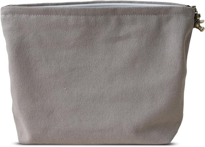 HAPPYHEIDI Canvas Pouch for Travel, Accessory Tool Bag, Solid Gray, Cotton Blend, Zipper Closure, 7.1x2.4x7 Inches