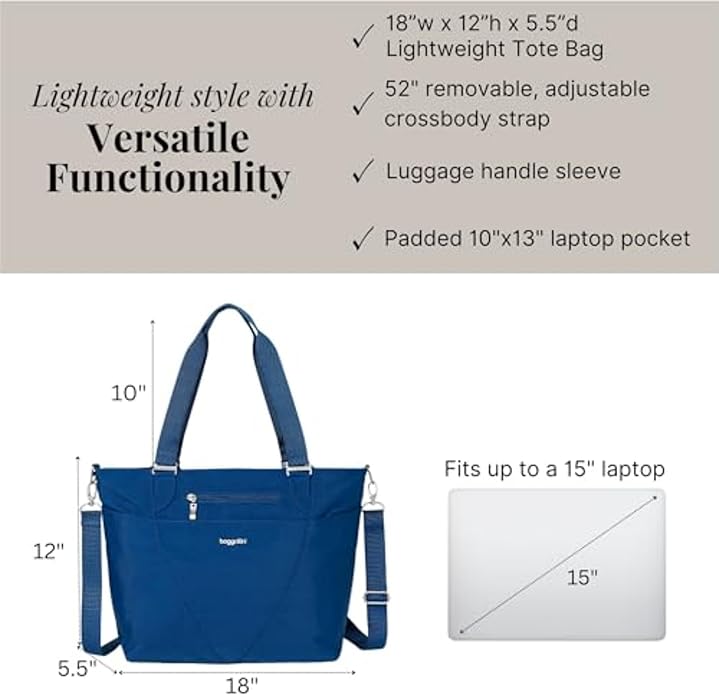 Baggallini Avenue Tote - 12x18 Laptop Tote Bag for Women - Lightweight Work Travel Carry On Bag