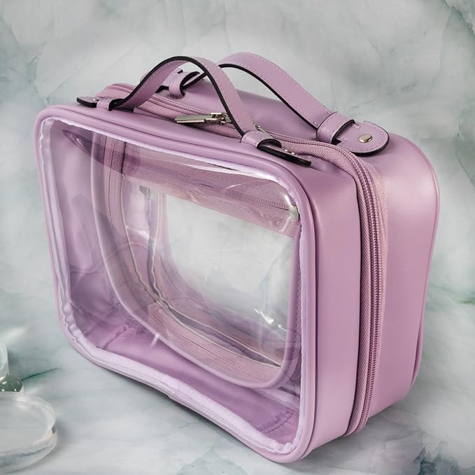 SANHECUN traveling toiletry case clear cosmetics case makeup bag (Purple, Small)