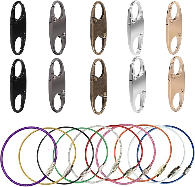 PPDVUUT Zipper Locks for Backpacks, Suitcases, Travel Bags & More, Anti-Theft Security Clips Set with 10 Locks & 10 Extension Rings, Metal Alloy Double-Opening Clips