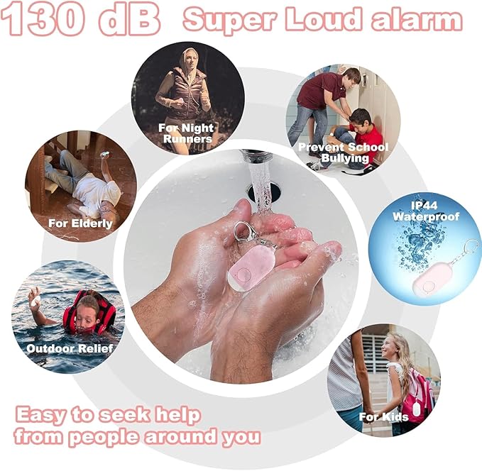 Hion Personal Safety Alarm for Women, 5 Pack Rechargeable 130dB Self Defense Alarm Keychain with LED Flashlight, Emergency Safe Sound Security for Children Elderly College Girls, Multi Colors