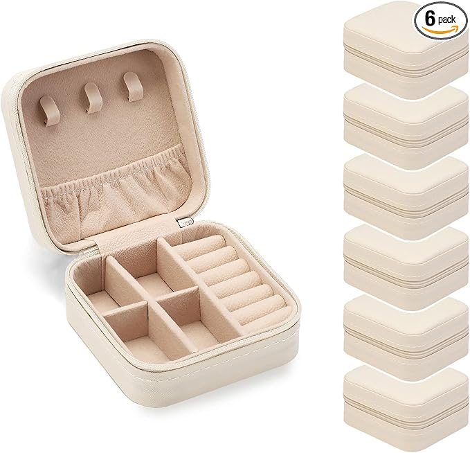 ZPROW Travel Jewelry Case, Mini Portable Jewelry Travel Boxes, Small Jewelry Organizer for Rings, Earrings, Pendants, Watches, Necklaces, Lipsticks Organizer Storage Holder Case (White-6packs)