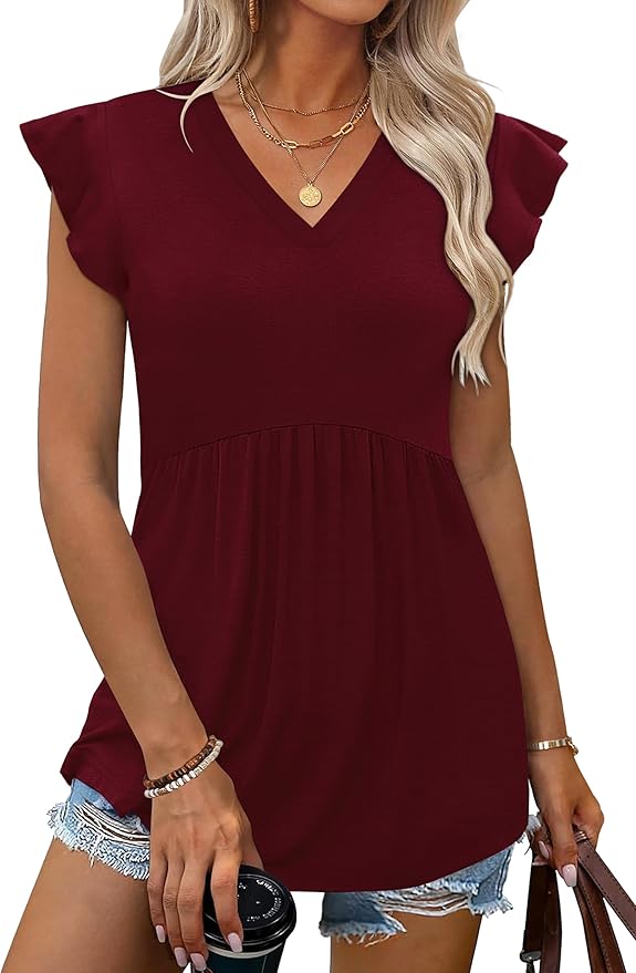 WIHOLL Womens Summer Tops 2026 Babydoll Shirts Ruffle Sleeve Spring Outfits Dressy Casual Blouses