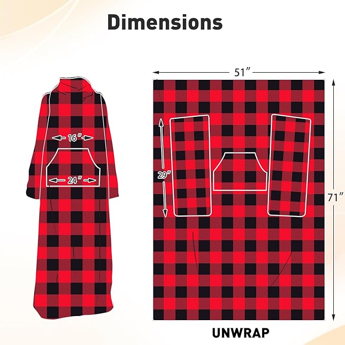 Catalonia Packable Travel Wearable Blanket Pillow with Sleeves for Adults, 2 in 1 Wearable Blanket with Pockets