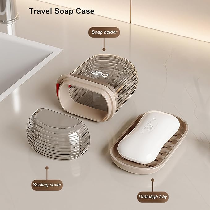 Toothbrush Travel Case & Travel Soap Holder Dish Tray Set of 2, Portable Clear Toothbrush Holders with Cover Leakproof Bar Soap Holder for Traveling School Camping Business Bathroom
