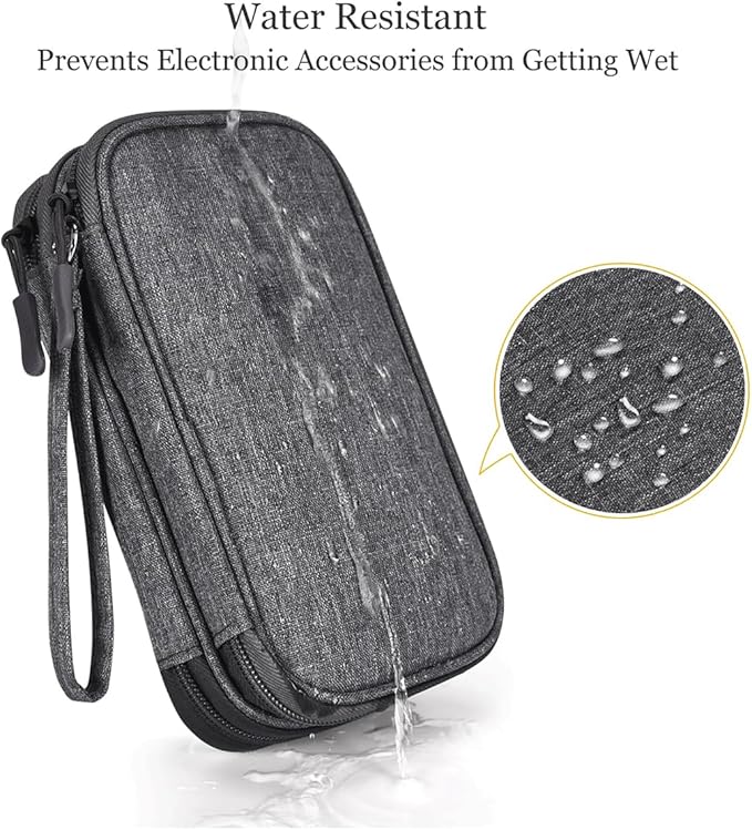 CAAORDKSO Electronics Organizer Case, Cable Organizer Bag Waterproof Electronic Accessories Carry Case with Handle for Cable, Cord, USB, Charger, Phone, Power Bank, Earphone (Dark Gray, Medium)