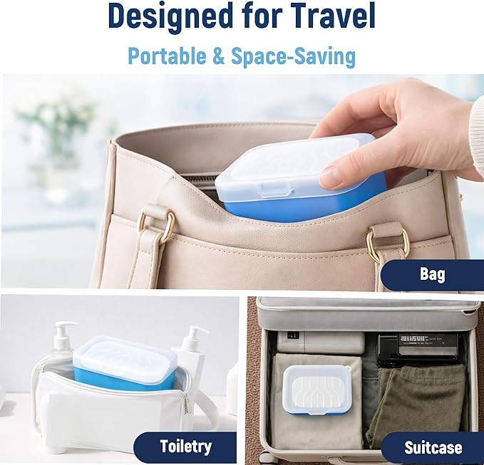 Leakproof Silicone Travel Soap Case: Compact Portable Bar Soap Case with Drainage Layer & Upgraded Lid - 2026 Travel Essentials for Camping, Gym, Shower & Carry-on Bags (Blue)