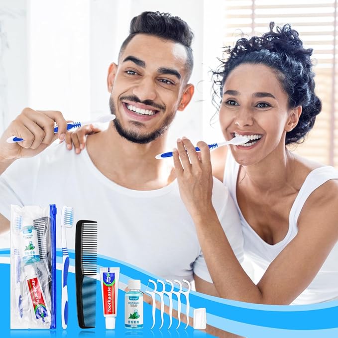 3 Set Travel Toothbrush Kit Bulk,Disposable Toothbrush with Toothpaste Set with Mouthwash,Toothpaste,Cover,Comb,Zip Bag,Floss Picks,Toothbrushes Set for Homeless,Travel
