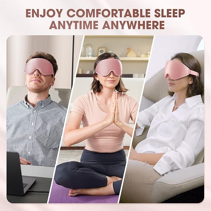 Sleep Mask | 99% Fully Block Out Light Eye Sleep Mask | Long Lash Extension | 3D Deep Contoured Eyes Cover Zero Pressure | Adjustable Straps | Sleep Travel Home Nap Rest Women Men (Pink)