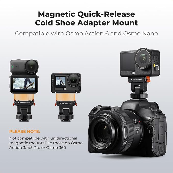 K&F CONCEPT Plastic Cold Shoe Mount Compatible with DJI Osmo Nano/Osmo Action 6, Action Camera Magnetic Quick Mount Holder, Tripod Adapter Hot Shoe Camera Connector