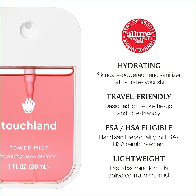 Touchland Hydrating Hand Sanitizer Spray – Fresh 5 Set (Frosted Mint, Citrus Grove, Lemon Lime, Aloe You, Wild Watermelon) – 5 x 1 FL OZ Travel Size Mists