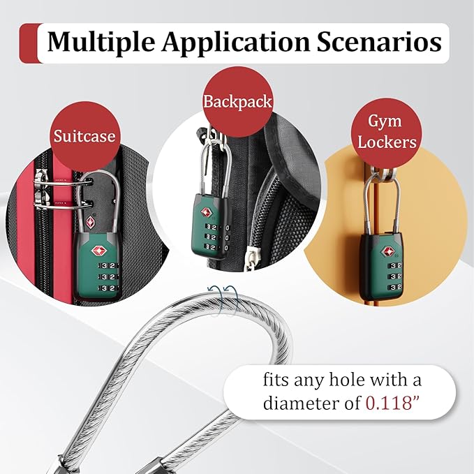 Joyway TSA Approved Luggage Lock, 3 Digit Combination Cable Lock with Alloy Body, Travel Combination Locks for Suitcases, Backpack and Golf Bag (Coral Blue, 2Pack)