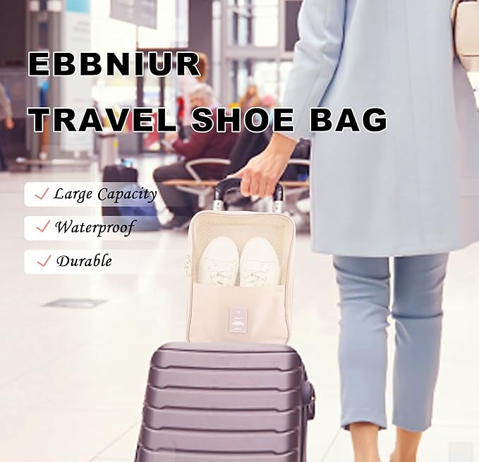 Travel Shoe Bags 2 Pcs of Shoe Organizers Set for Suitcase Hold 3 Pair of Shoes Waterproof Shoe Packing Cubes for Travel and Daily Use Storage Pouch with Handle (Grey+Beige)