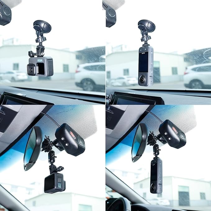 PellKing Rear View Mirror Holder Suction Cup Kit for Insta360 X5/X4/X3/X2/X,360 Rotation Ball Head Rear View Holder Suction Cup Mount Kit Compatible with Insta360 X5/X4/X3,GoPro 13,12,etc Series