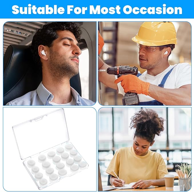 20 Pcs Silicone Ear Plugs for Sleeping, Soft Moldable Silicone Earplugs for Sleep, Noise Cancelling Reduction Earplugs for Swimming, Travel, Snoring, Concerts, Airplane, Motorcycle, Musicians