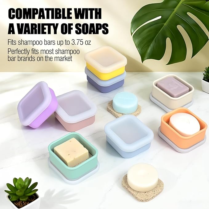 OTHIX 2 Pack Leakproof Silicone Travel Soap Case, Small Bar Soap Holder Container with Drainage Layer & Mini Portable Soap Dish for Shampoo Bars, Bathroom, Camping, Valentines Day Gifts (Pink & Peach)
