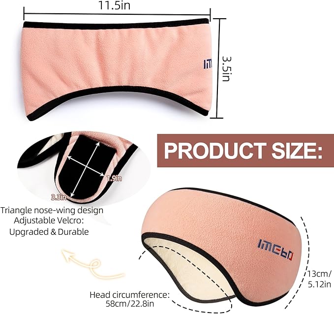Plush Sleep Mask - Adjustable Headband, 2 in 1 Eye & Ear Mask for Men & Women, Soft Eye Cover for Side Sleepers (Pink)