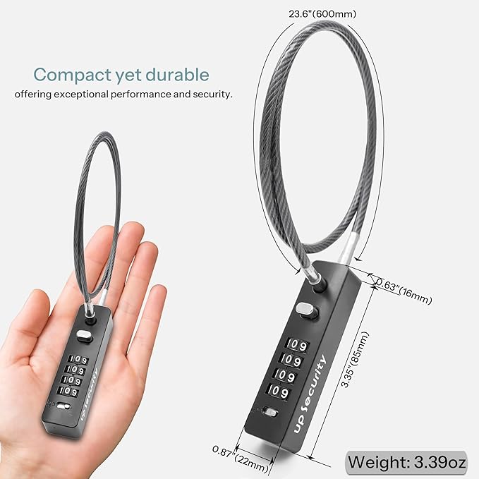 Bike Lock Cable 23.6" for Bicycle Scooter, Small Combination Cable Lock with Code for Luggage Suitcase Backpack Travel Safe, Combo Chain Padlock, for Fridge, Outdoor Fence Gate, Locker