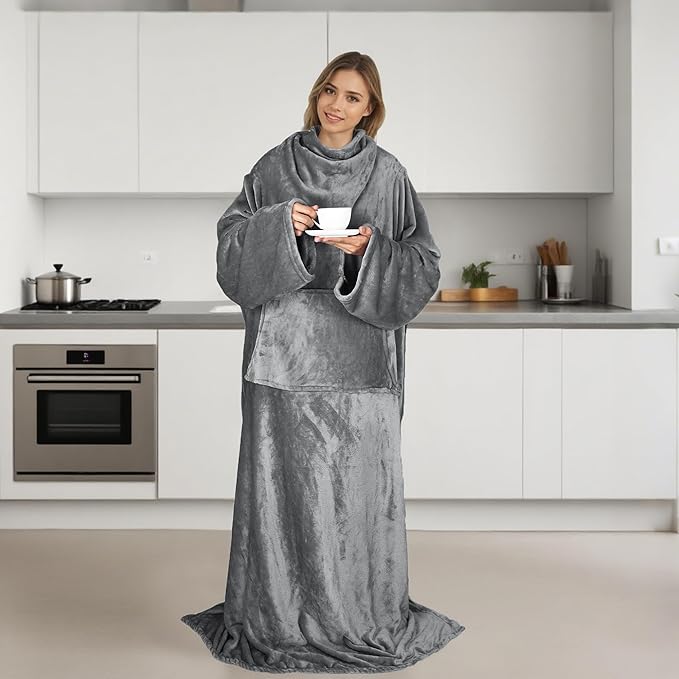 Catalonia Packable Travel Wearable Blanket Pillow with Sleeves for Adults, 2 in 1 Wearable Blanket with Pockets