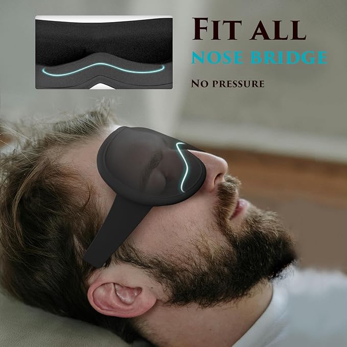 Weighted Eye Mask Cover for Sleeping - Eye Masks for Sleep with Adjustable Strap, Lash Extension Eye Covers for Women Men, 3D Contoured, Plane Travel Essentials, Blindfold for Meditation (Black)