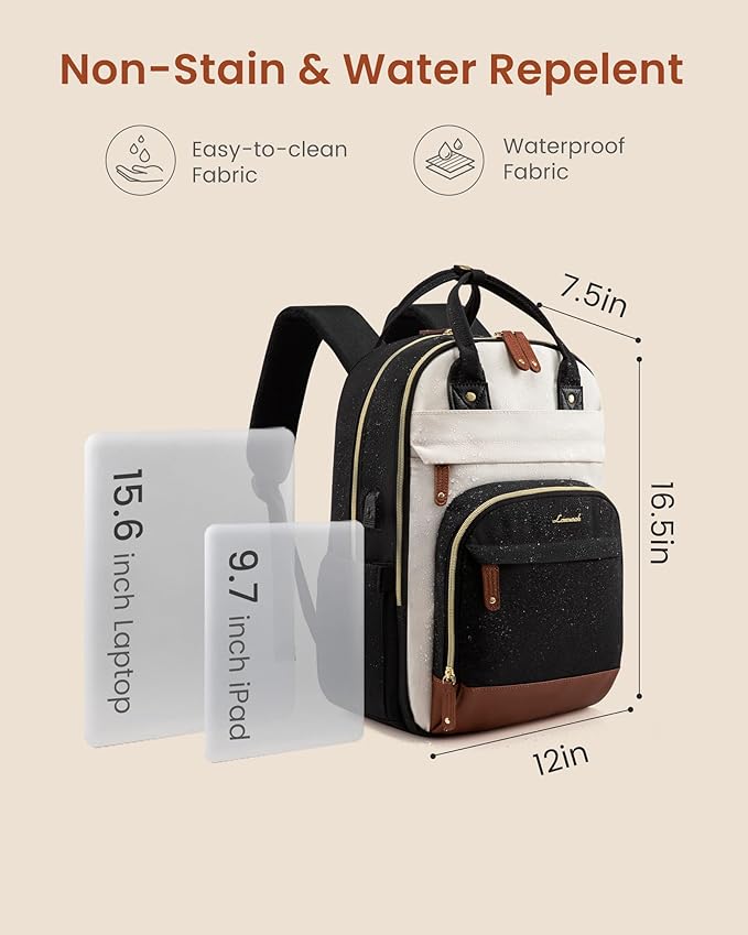 LOVEVOOK Backpack for Women,Laptop Backpack Women,Fit 15.6 Inch Laptop Bag,School Backpack,Fashion Travel Work Anti-theft Bag,Waterproof Business Computer College Backpack Purse,Beige-Black-Brown(usb)
