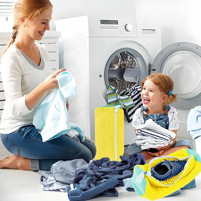 2 Pack Shoe Washing Machine Bag Shoe Washing Bag Shoe Mesh Laundry Bags Shoe Bags for Travel Reusable Shoe Cleaning Bag for All Shoe Sizes (Yellow)