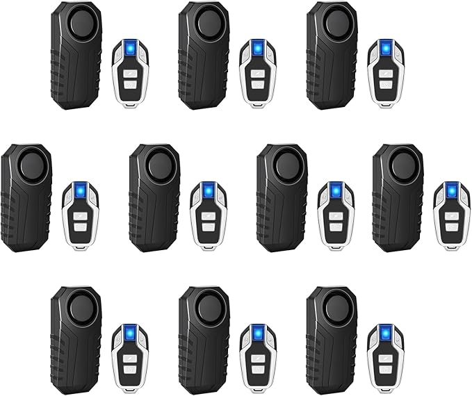 USUPERINK 10PK Bike Alarm for Ebikes,Electric Scooter Alarm, Bike Alarm with Remote, Motorcycle Alarm Anti-Theft Vibration Motion Sensor Security Alarm System 113dB Loud IP65 Waterproof SOS Function