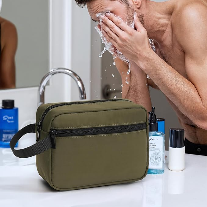 Travel Toiletry Bag, Small Cosmetic Bag, Hanging Water-Resistant Organizer for Men & Women, Ideal for Makeup, Shaving Kit, Gym Essentials & Travel Accessories (Olive Green)