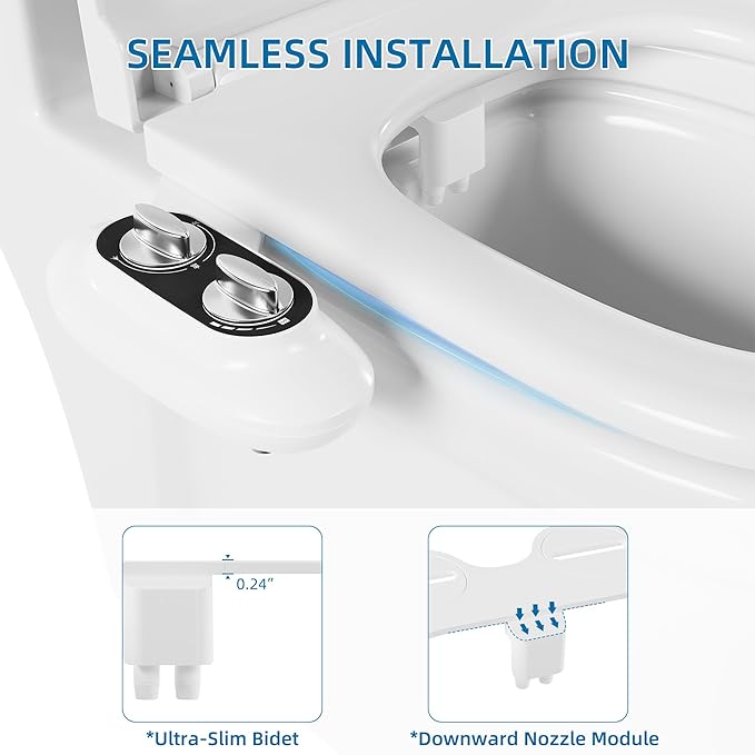 Ultra-Slim 3-in-1 Bidet Attachment for Toilet, Self-Cleaning Dual Nozzles for Posterior & Feminine Wash, Adjustable Water Pressure, Easy Install (Black)