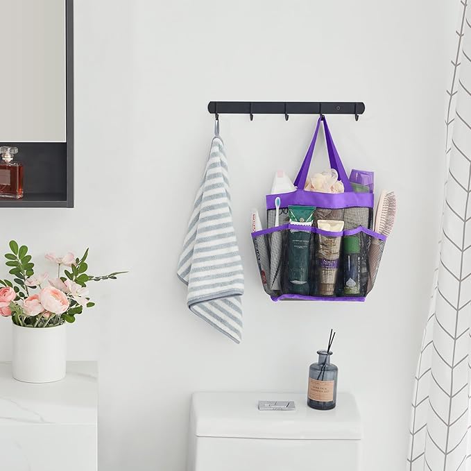 Lifewit Mesh Shower Caddy Portable for College Dorm Room Essentials with 7 Pockets, Freestanding Hanging Organizer Basket, Quick Dry Tote Bag for Camping, Bathroom, Beach, Travel, 1 Pack, Purple