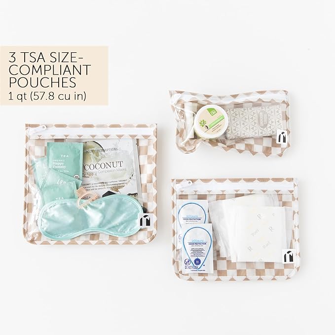 Bumkins Roamio Travel Bag, Toiletry, TSA Approved Pouch, Zip Quart Size Airline Compliant, Clear-Sided, Baby, Diaper Organization, Makeup, Accessories, Packing, Set of 3 Sizes, Beige Check