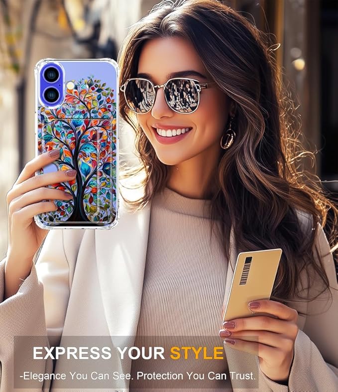 Compatible with iPhone 17 Case Card Holder for Women Cute Design,Wallet Phone Cases Transparent Cool Kawaii Protective (Clear Tree Colorful Leaves)