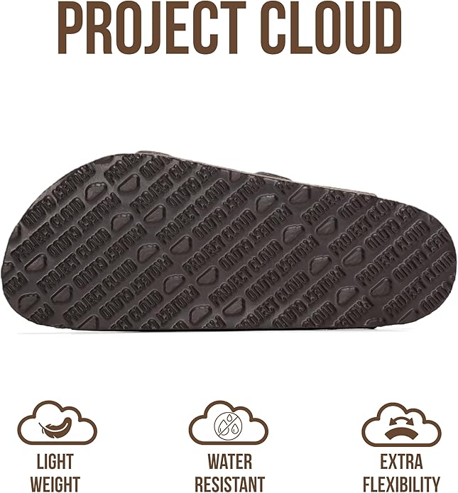 Project Cloud 100% Genuine Leather Flat Sandals For Women 2026 Cork Footbed Womens Sandals with Memory Foam and arch support Vacation Essentials Slides for Women Footwear (Venita)