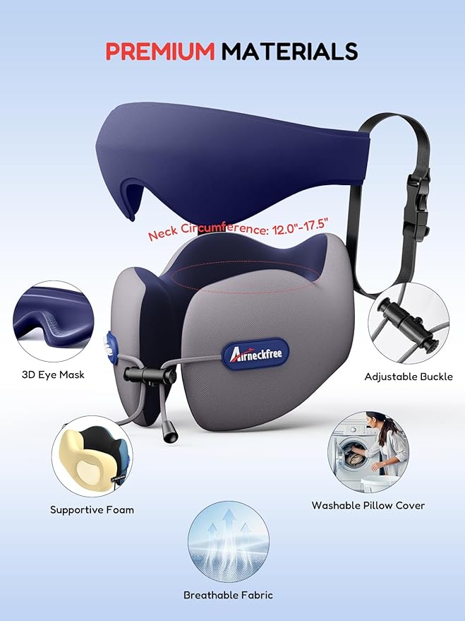 Neck Pillow for Traveling, Travel Pillow for Airplanes with Ergonomic 360° Head Neck Support, Combo with 3D Eye Mask, No Head Bobbing Travel Essentials for Plane,Car,Train,Home-Beige